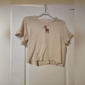 Cream T-Shirt‎ with Deer Recycled Threads L Womens Juniors